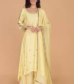 Light yellow katan silk sharara set with beads and pearl embroidery