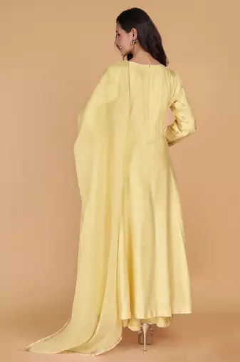 Light yellow katan silk sharara set with beads and pearl embroidery