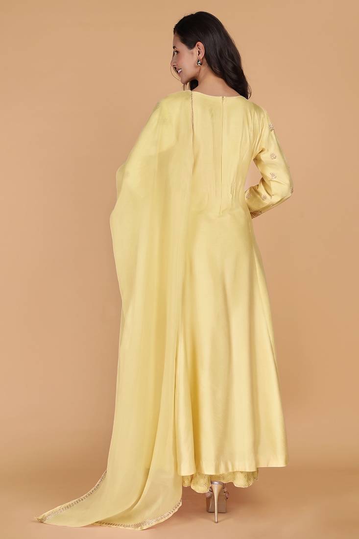Light yellow katan silk sharara set with beads and pearl embroidery