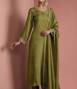 Mehendi green opara silk pearl cutdana work three piece set