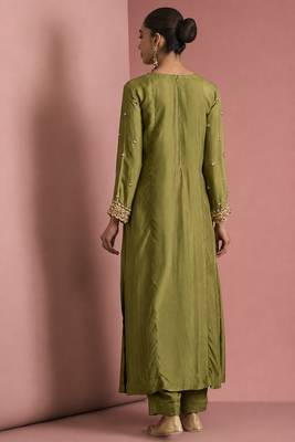 Mehendi green opara silk pearl cutdana work three piece set 3