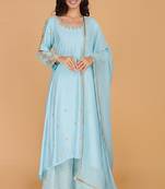 Light blue katan silk sharara set with beads and pearl embroidery