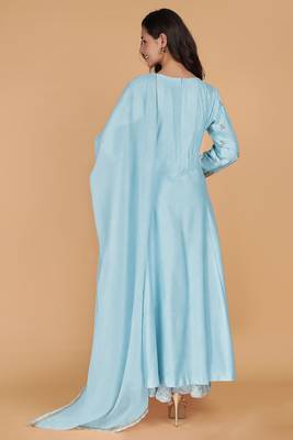 Light blue katan silk sharara set with beads and pearl embroidery 2