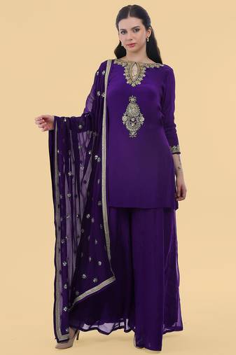 Purple crepe kurta sharara set