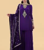 Purple crepe kurta sharara set