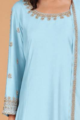 Light blue katan silk sharara set with beads and pearl embroidery 3