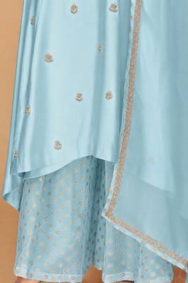 Light blue katan silk sharara set with beads and pearl embroidery 4