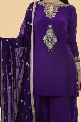 Purple crepe kurta sharara set 3