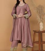 Earthy Pink Self Katan Kurta and Pant with Mirror Work and Georgette Dupatta