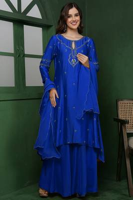Royal blue katan silk kurta set with cutdana and sequins work 1
