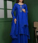 Royal blue katan silk kurta set with cutdana and sequins work