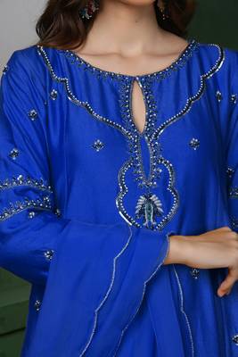 Royal blue katan silk kurta set with cutdana and sequins work 3