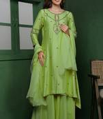 Light green katan silk kurta set with cutdana and sequins work