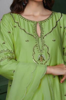 Light green katan silk kurta set with cutdana and sequins work 3
