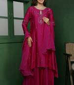 Wine katan silk kurta set with cutdana and sequins work