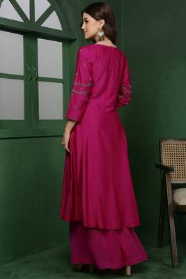 Wine katan silk kurta set with cutdana and sequins work 2