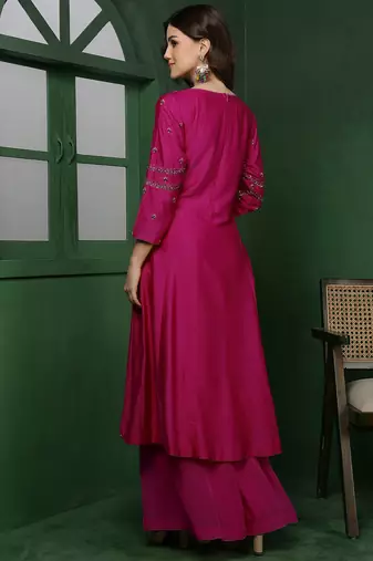 Wine katan silk kurta set with cutdana and sequins work