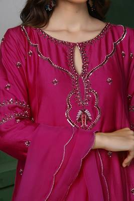 Wine katan silk kurta set with cutdana and sequins work 3