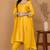 Yellow mustard self katan kurta and pant with mirror work and georggette dupatta