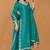 Teal self katan kurta pant set with cutdana pearl mirror embroiderey and dupatta