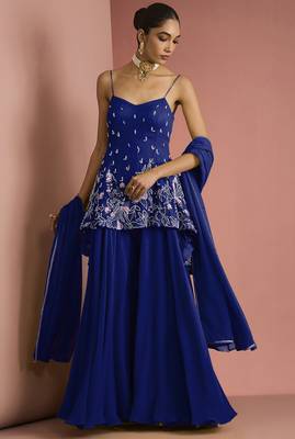 Dark blue  crepe bead work sharara set 5