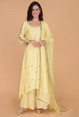Light yellow katan silk sharara set with beads and pearl embroidery 4