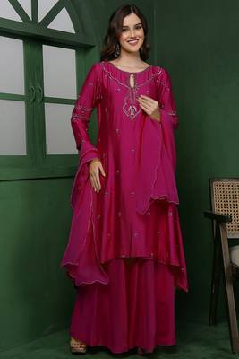 Wine katan silk kurta set with cutdana and sequins work 4
