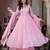 Women's baby pink flared anarkali kurta palazzo set with dupatta