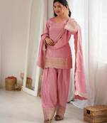 Women's dusty pink festive suit set with intricate embroidery