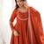 Designer rust red embroidered anarkali gown for women with matching dupatta