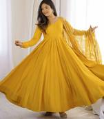 women's yellow anarkali gown with heavy embroidered dupatta   designer ethnic wear