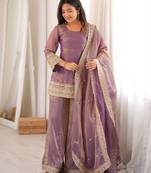 Elegant purple kurta palazzo set with embroidered dupatta for women