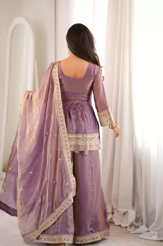 Elegant purple kurta palazzo set with embroidered dupatta for women