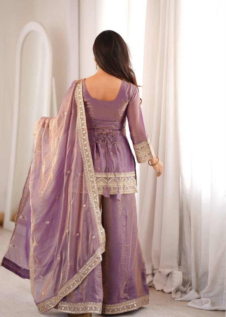 Elegant purple kurta palazzo set with embroidered dupatta for women