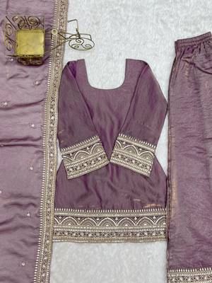 Elegant purple kurta palazzo set with embroidered dupatta for women 5