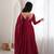 maroon anarkali gown for women with designer golden border dupatta   festive wear
