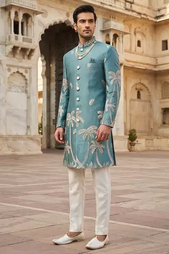 Sky blue indowestern for men