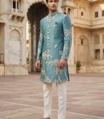 Sky blue indowestern for men