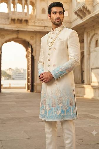 Blue shaded indowestern for men