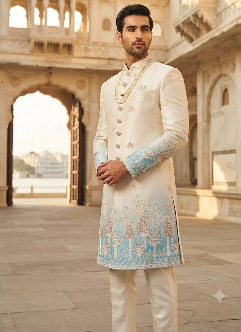 Blue shaded indowestern for men