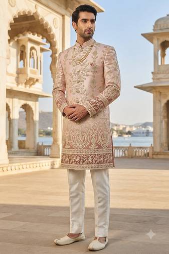 Wine shaded indowestern for men