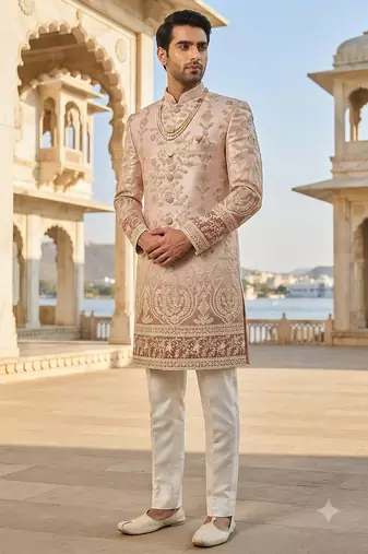 Wine shaded indowestern for men