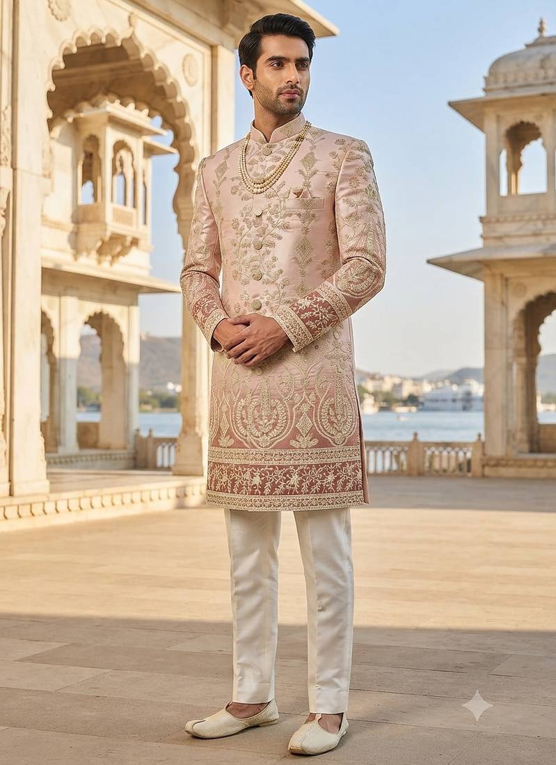 Wine shaded indowestern for men