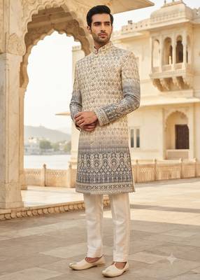 Grey shaded indowestern for men 1