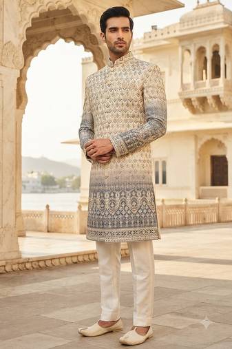 Grey shaded indowestern for men