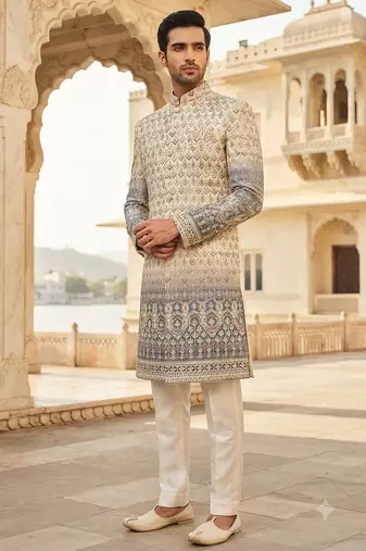 Grey shaded indowestern for men