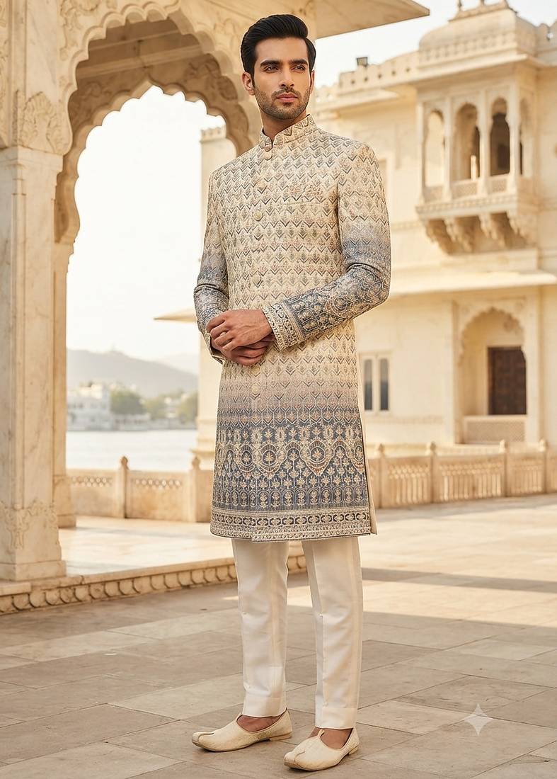 Grey shaded indowestern for men