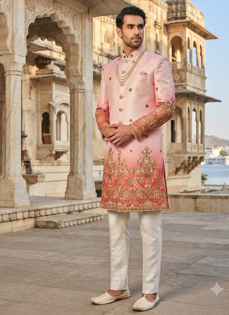 Red shaded indowestern for men