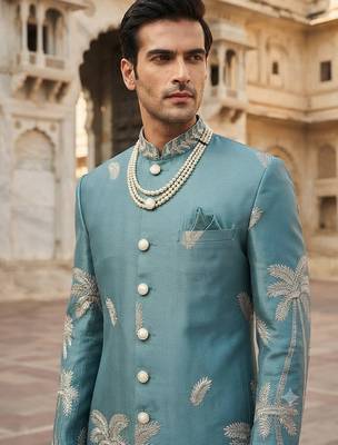 Sky blue indowestern for men 2