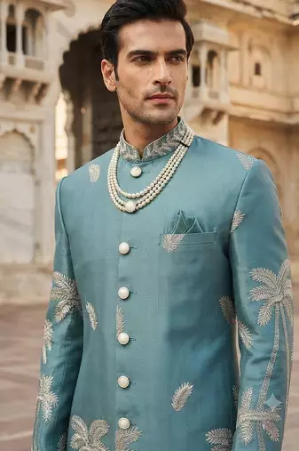 Sky blue indowestern for men
